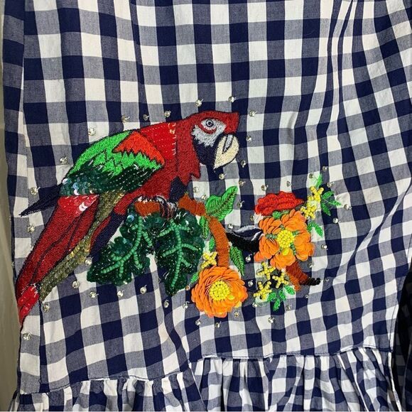 Zara Woman Gingham Wrap Skirt Embroidered Bird NWT Size XS - Picture 6 of 15